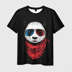 Мужская футболка 3D с принтом Панда Хипстер в Очках , 100% полиэфир | прямой крой, круглый вырез горловины, длина до линии бедер | animal | funny | panda | животные | звери | милые | очки | панда | прикол | хипстер