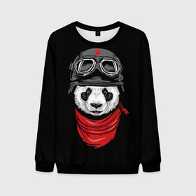 Мужской свитшот 3D с принтом Панда Танкист  , 100% полиэстер с мягким внутренним слоем | круглый вырез горловины, мягкая резинка на манжетах и поясе, свободная посадка по фигуре | animal | funny | panda | военный | животные | звери | милые | очки | панда | прикол | хипстер