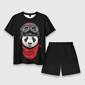Мужской костюм с шортами 3D с принтом Панда Танкист в Петрозаводске,  |  | animal | funny | panda | военный | животные | звери | милые | очки | панда | прикол | хипстер