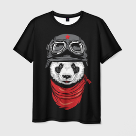 Мужская футболка 3D с принтом Панда Танкист  , 100% полиэфир | прямой крой, круглый вырез горловины, длина до линии бедер | Тематика изображения на принте: animal | funny | panda | военный | животные | звери | милые | очки | панда | прикол | хипстер