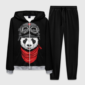 Мужской костюм 3D с принтом Панда Танкист  , 100% полиэстер | Манжеты и пояс оформлены тканевой резинкой, двухслойный капюшон со шнурком для регулировки, карманы спереди | animal | funny | panda | военный | животные | звери | милые | очки | панда | прикол | хипстер
