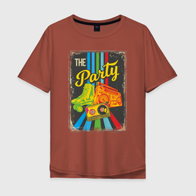 Мужская футболка хлопок Oversize с принтом The party. Вечеринка в стиле  , 100% хлопок | свободный крой, круглый ворот, “спинка” длиннее передней части | Тематика изображения на принте: 80 е | party | вечеринка | касеты | магнитола | модное | полосы | ретро | ролики | стиль