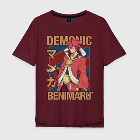 Мужская футболка хлопок Oversize с принтом Бенимару, демонид в Тюмени, 100% хлопок | свободный крой, круглый ворот, “спинка” длиннее передней части | anime | benimaru | slime | аниме | бенимару | демон | демонид | о моем перерождении в слизь