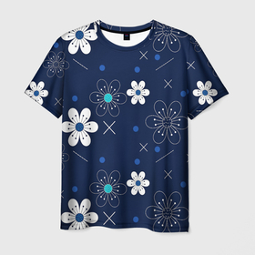 Мужская футболка 3D с принтом Ночная поляна  в Петрозаводске, 100% полиэфир | прямой крой, круглый вырез горловины, длина до линии бедер | горошек | ночная поляна | ромашки | узор | узоры | цветы