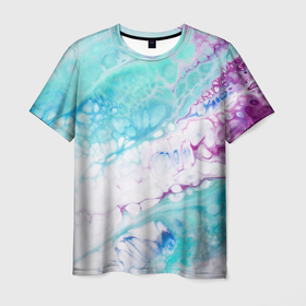 Мужская футболка 3D с принтом Цветная морская пена в Курске, 100% полиэфир | прямой крой, круглый вырез горловины, длина до линии бедер | абстракция | волна | море | мрамор | пена | пузыри