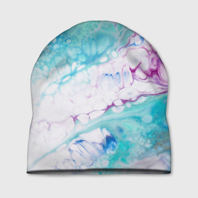 Шапка 3D с принтом Цветная морская пена в Екатеринбурге, 100% полиэстер | универсальный размер, печать по всей поверхности изделия | Тематика изображения на принте: абстракция | волна | море | мрамор | пена | пузыри