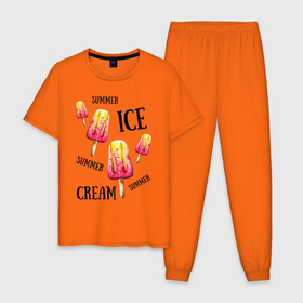 Мужская пижама хлопок с принтом ICE CREAM в Кировске, 100% хлопок | брюки и футболка прямого кроя, без карманов, на брюках мягкая резинка на поясе и по низу штанин
 | ice cream | summer | лето | мороженое | сочное | яркое