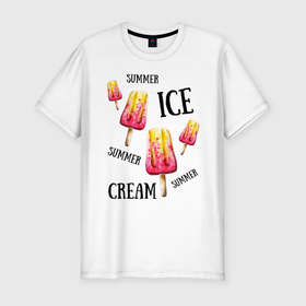 Мужская футболка хлопок Slim с принтом ICE CREAM в Кировске, 92% хлопок, 8% лайкра | приталенный силуэт, круглый вырез ворота, длина до линии бедра, короткий рукав | ice cream | summer | лето | мороженое | сочное | яркое