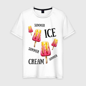 Мужская футболка хлопок с принтом ICE CREAM в Кировске, 100% хлопок | прямой крой, круглый вырез горловины, длина до линии бедер, слегка спущенное плечо. | ice cream | summer | лето | мороженое | сочное | яркое