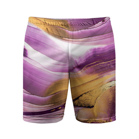 Мужские шорты спортивные с принтом Наслоение красок  в Курске,  |  | fluid art | абстракция | золото | краска | полосы | слои