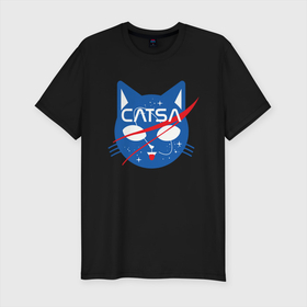 Мужская футболка хлопок Slim с принтом CATSA в Новосибирске, 92% хлопок, 8% лайкра | приталенный силуэт, круглый вырез ворота, длина до линии бедра, короткий рукав | animal | cat | cute | kitty | meow | nasa | space | друг | животные | киска | кися | китти | космонавт | космос | кот | котенок | котик | котэ | кошечка | кошка | мур | мяу | питомец