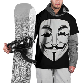 Накидка на куртку 3D с принтом Guy Fawkes в Петрозаводске, 100% полиэстер |  | Тематика изображения на принте: белый | бородка | гай фокс | лицо | маска | усы | черный