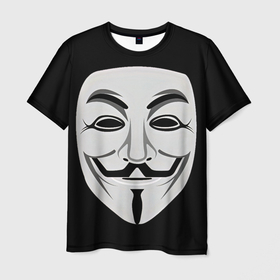 Мужская футболка 3D с принтом Guy Fawkes , 100% полиэфир | прямой крой, круглый вырез горловины, длина до линии бедер | белый | бородка | гай фокс | лицо | маска | усы | черный