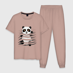 Мужская пижама хлопок с принтом МАЛЫШ ПАНДА в Петрозаводске, 100% хлопок | брюки и футболка прямого кроя, без карманов, на брюках мягкая резинка на поясе и по низу штанин
 | baby | bear | china | honey | little | panda | sweet | texture | иллюзия | китай | малыш | медведь | милый | мишка | няшка | панда | текстуры