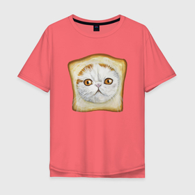 Мужская футболка хлопок Oversize с принтом Bread Cat в Новосибирске, 100% хлопок | свободный крой, круглый ворот, “спинка” длиннее передней части | animal | bread | cat | cute | kitty | meow | друг | еда | животные | киска | кися | китти | кот | котенок | котик | котэ | кошечка | кошка | мур | мяу | питомец | хлеб