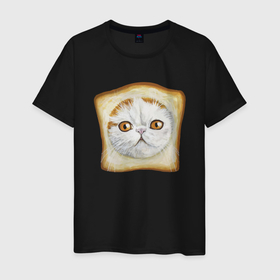 Мужская футболка хлопок с принтом Bread Cat в Новосибирске, 100% хлопок | прямой крой, круглый вырез горловины, длина до линии бедер, слегка спущенное плечо. | animal | bread | cat | cute | kitty | meow | друг | еда | животные | киска | кися | китти | кот | котенок | котик | котэ | кошечка | кошка | мур | мяу | питомец | хлеб