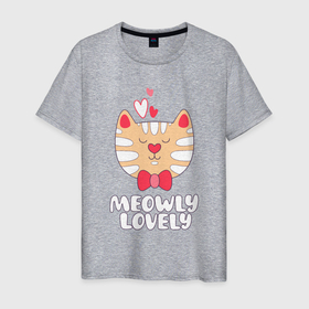 Мужская футболка хлопок с принтом Meowly Lovely в Белгороде, 100% хлопок | прямой крой, круглый вырез горловины, длина до линии бедер, слегка спущенное плечо. | animal | cat | cute | kitty | love | meow | друг | животные | киска | кися | китти | кот | котенок | котик | котэ | кошечка | кошка | мур | мяу | питомец | сердце
