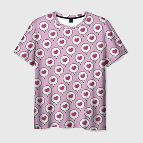 Мужская футболка 3D с принтом Сердечки в облачках в Санкт-Петербурге, 100% полиэфир | прямой крой, круглый вырез горловины, длина до линии бедер | день влюбленных | день святого валентина | любовь | облачко | сердечко | сердце | сообщение