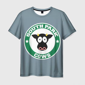 Мужская футболка 3D с принтом Коровы вперед в Тюмени, 100% полиэфир | прямой крой, круглый вырез горловины, длина до линии бедер | cow | south park | sport | коровы | мульт | мультфильм | спорт | южный парк