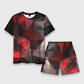 Мужской костюм с шортами 3D с принтом Серо красная абстракция в Курске,  |  | абстрактный | красный | креативный | модный | мозаичный узор | серый | текстура
