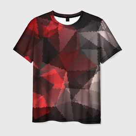 Мужская футболка 3D с принтом Серо-красная абстракция  , 100% полиэфир | прямой крой, круглый вырез горловины, длина до линии бедер | Тематика изображения на принте: абстрактный | красный | креативный | модный | мозаичный узор | серый | текстура