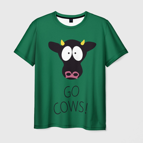 Мужская футболка 3D с принтом Go Cows в Кировске, 100% полиэфир | прямой крой, круглый вырез горловины, длина до линии бедер | Тематика изображения на принте: cow | south park | sport | коровы | мульт | мультфильм | спорт | южный парк