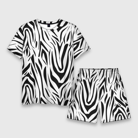 Мужской костюм с шортами 3D с принтом Черно белая зебра в Курске,  |  | зебра | модный | молодежный | популярный | современный | тигровый | тренд | черно белый