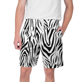 Мужские шорты 3D с принтом Черно-белая зебра в Кировске,  полиэстер 100% | прямой крой, два кармана без застежек по бокам. Мягкая трикотажная резинка на поясе, внутри которой широкие завязки. Длина чуть выше колен | Тематика изображения на принте: зебра | модный | молодежный | популярный | современный | тигровый | тренд | черно белый
