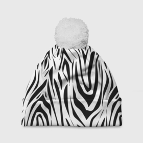 Шапка 3D c помпоном с принтом Черно-белая зебра в Санкт-Петербурге, 100% полиэстер | универсальный размер, печать по всей поверхности изделия | Тематика изображения на принте: зебра | модный | молодежный | популярный | современный | тигровый | тренд | черно белый