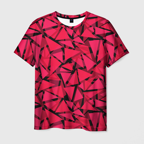 Мужская футболка 3D с принтом Красно-черный полигональный , 100% полиэфир | прямой крой, круглый вырез горловины, длина до линии бедер | абстрактный | алый | геометрический | детский | красный | молодежный | современный | текстура | треугольники | узор