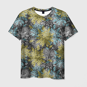 Мужская футболка 3D с принтом Черно оливковый цветочный  , 100% полиэфир | прямой крой, круглый вырез горловины, длина до линии бедер | абстрактный | детский | молодежный | популярный | современный | текстура | узор | цветочный