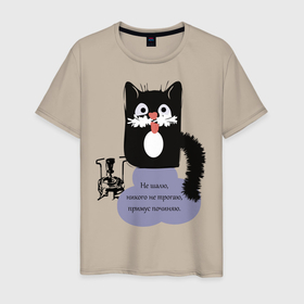 Мужская футболка хлопок с принтом Кот Бегемот в Петрозаводске, 100% хлопок | прямой крой, круглый вырез горловины, длина до линии бедер, слегка спущенное плечо. | звери | кошка | надпись | примус | цитаты булгакова | юмор