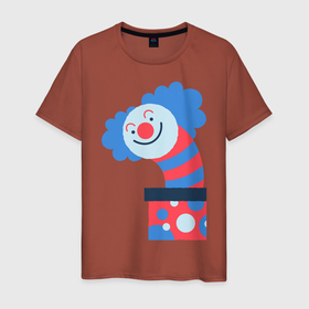 Мужская футболка хлопок с принтом Жуткий клоун-сюрприз в коробке в Белгороде, 100% хлопок | прямой крой, круглый вырез горловины, длина до линии бедер, слегка спущенное плечо. | веселье | жутко | клоун | мило | монстры | персонаж | существа | сюрприз