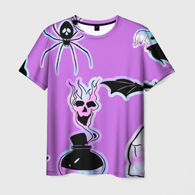 Мужская футболка 3D с принтом Зелье смерти,паук-Holographica , 100% полиэфир | прямой крой, круглый вырез горловины, длина до линии бедер | Тематика изображения на принте: аннотация | голограмма | голографический | градиент | магия | переливающийся | фольга | фон