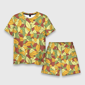 Мужской костюм с шортами 3D с принтом Яркие осенние листья в Курске,  |  | желтые | зеленые | золотая | красные | листья | осенний | осень | яркие