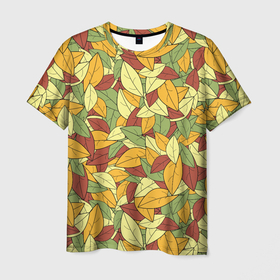 Мужская футболка 3D с принтом Яркие осенние листья в Петрозаводске, 100% полиэфир | прямой крой, круглый вырез горловины, длина до линии бедер | желтые | зеленые | золотая | красные | листья | осенний | осень | яркие
