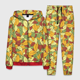 Мужской костюм 3D с принтом Яркие осенние листья в Екатеринбурге, 100% полиэстер | Манжеты и пояс оформлены тканевой резинкой, двухслойный капюшон со шнурком для регулировки, карманы спереди | желтые | зеленые | золотая | красные | листья | осенний | осень | яркие