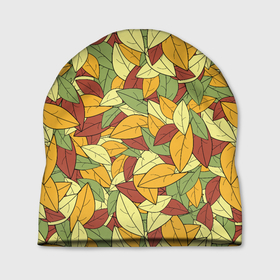 Шапка 3D с принтом Яркие осенние листья в Новосибирске, 100% полиэстер | универсальный размер, печать по всей поверхности изделия | желтые | зеленые | золотая | красные | листья | осенний | осень | яркие