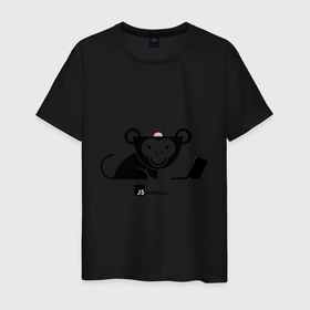 Мужская футболка хлопок с принтом JS макака в Екатеринбурге, 100% хлопок | прямой крой, круглый вырез горловины, длина до линии бедер, слегка спущенное плечо. | javascript | js | macaque | джава | жава | прога | прогер | скрипт | ява