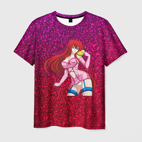 Мужская футболка 3D с принтом Аниме девушка 18+ , 100% полиэфир | прямой крой, круглый вырез горловины, длина до линии бедер | аниме | анимешная | вайфу | девочка | девушка | кавайная | красные волосы | милая | тян