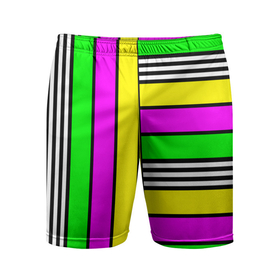 Мужские шорты спортивные с принтом полосатый неоновый модный узор ,  |  | желтый неоновый | молодежный | неон | неоновый | неоновый зеленый | полосатый | разноцветный | розовый неоновый