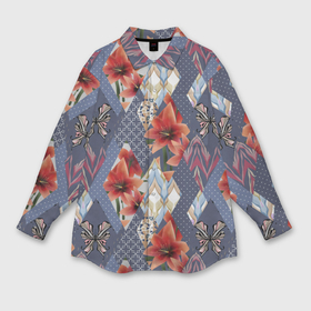 Женская рубашка oversize 3D с принтом Оранжево серый деревенский пэчворк в Санкт-Петербурге,  |  | деревенский | заплатки | лоскутное одеяло | лоскутное шитье | лоскуты | пэчворк | ретро | рустик