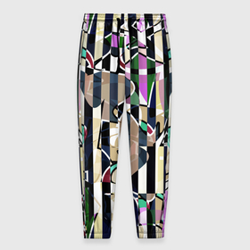Мужские брюки 3D с принтом Полосатый абстрактный узор в Санкт-Петербурге, 100% полиэстер | манжеты по низу, эластичный пояс регулируется шнурком, по бокам два кармана без застежек, внутренняя часть кармана из мелкой сетки | абстрактный | креативный | молодежный | полосатый | разноцветный | рустик | современный