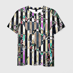 Мужская футболка 3D с принтом Полосатый абстрактный узор , 100% полиэфир | прямой крой, круглый вырез горловины, длина до линии бедер | абстрактный | креативный | молодежный | полосатый | разноцветный | рустик | современный