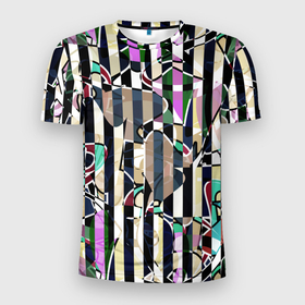 Мужская футболка 3D спортивная с принтом Полосатый абстрактный узор в Новосибирске, 100% полиэстер с улучшенными характеристиками | приталенный силуэт, круглая горловина, широкие плечи, сужается к линии бедра | абстрактный | креативный | молодежный | полосатый | разноцветный | рустик | современный