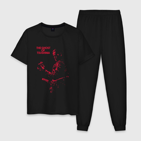 Мужская пижама хлопок с принтом Ghost of Tsushim | Призрак Цусима (Z) , 100% хлопок | брюки и футболка прямого кроя, без карманов, на брюках мягкая резинка на поясе и по низу штанин
 | Тематика изображения на принте: game | ghost of tsushim | jin sakai | ninja | samurai | the ghost of tsushimпризрак цусимы | буке | вакидзаси | воин | вояк | дайсё | дзин сакай | иайто | игра | катана | кодати | мононофу | мститель | мушя | ниндзя | нодати | одати