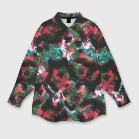 Женская рубашка oversize 3D с принтом Гранжевый абстрактный разноцветный узор в Санкт-Петербурге,  |  | абстрактный | гранж | красно малиновый | пестрый | пятна | размытый узор | современный | темный | черный