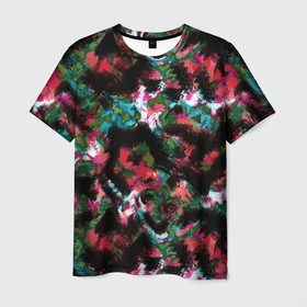 Мужская футболка 3D с принтом Гранжевый абстрактный узор в Тюмени, 100% полиэфир | прямой крой, круглый вырез горловины, длина до линии бедер | абстрактный | гранж | красно малиновый | пестрый | пятна | размытый узор | современный | темный | черный