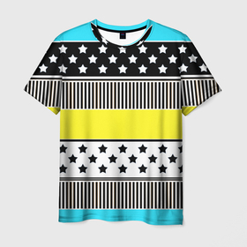 Мужская футболка 3D с принтом Неоновый яркий полосатый узор , 100% полиэфир | прямой крой, круглый вырез горловины, длина до линии бедер | звезды | комбинированный узор | лоскуты | неон | неоновый | полосатый узор | пэчворк | яркий принт