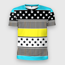 Мужская футболка 3D спортивная с принтом Неоновый яркий полосатый узор в Новосибирске, 100% полиэстер с улучшенными характеристиками | приталенный силуэт, круглая горловина, широкие плечи, сужается к линии бедра | звезды | комбинированный узор | лоскуты | неон | неоновый | полосатый узор | пэчворк | яркий принт